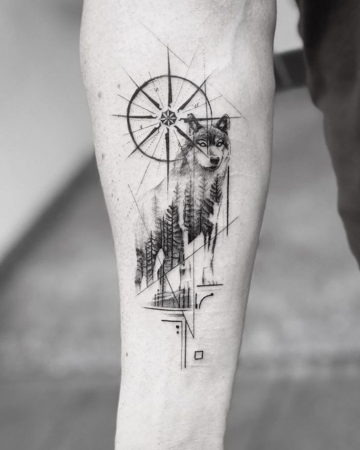 Kompass tattoo unterarm mann Kompass Unterarm