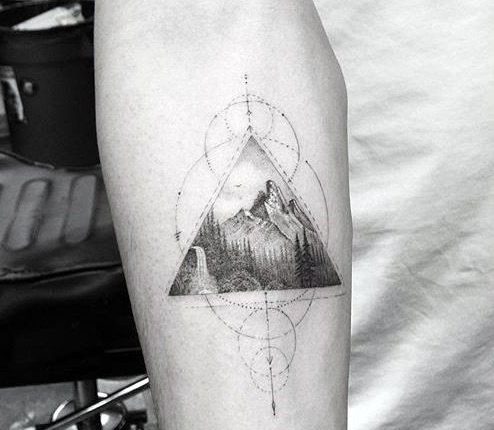 50 Geometric Mountain Tattoo Designs For Men - Geometry Ink Ideas