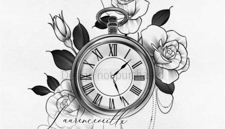 Clock Roses Flower Tattoo Design INSTANT DOWNLOAD @laurenceveillx