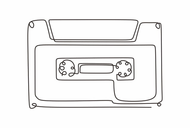 Continuous One Line Drawing Cassette Tape Ribbon Vector Illustration Minimalist Design Single Lineart, Sketch, Illustration, Vintage PNG and Vector with Transparent Background for Free Download