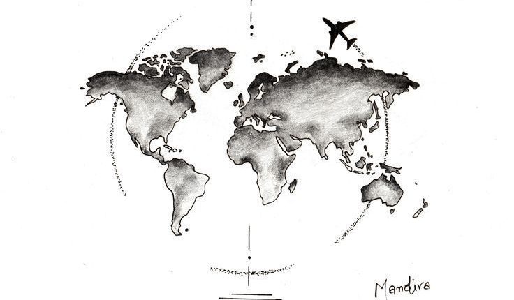 Globe Weltkarte mit Flugzeug Tattoo Design von Mandira - #Design #globe #Mandira #m ...
