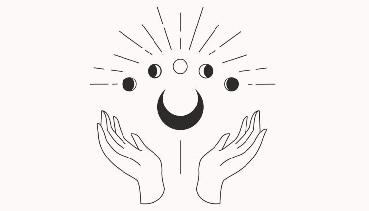 Moon Hands Logo, Celestial Tattoo Design, Minimalist Logo Template Branding,