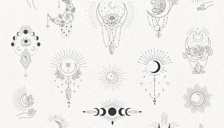 Mystical Moon – Hand Drawn Floral Logo Print – Design