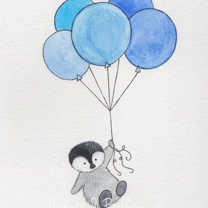 Die Malerei der Aquarellpinguin-Kunst-Kinder durch heartsandballoons - Künstler