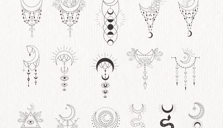 Moon Clipart Crystal Phases Botanical Floral Crescent Lunar Flowers Magic