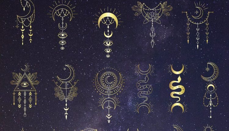 Beauty Women & Moon. Trendy Line Art