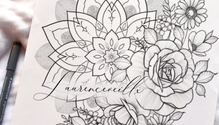 Mandala Rose Wildflower Tattoo Design INSTANT DOWNLOAD @laurenceveillx