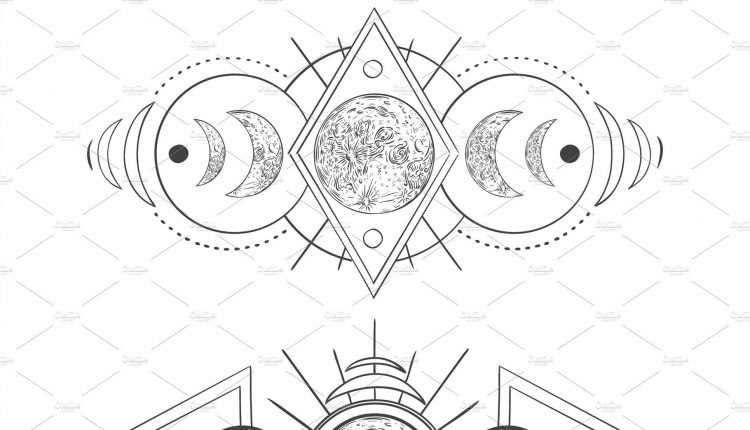 Moons phases in mystic sky. Mother m