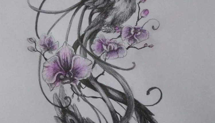 Orchid and bird design