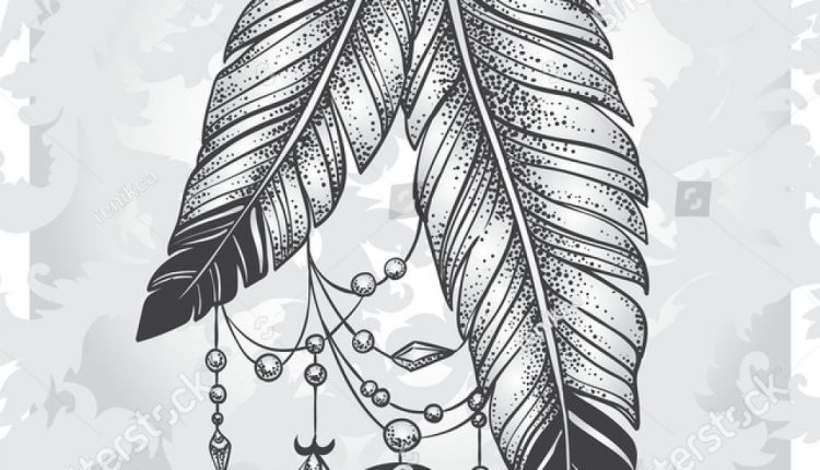 Two Feathers Tattoo Pendants Form Crystals Stock-Vektorgrafik (Lizenzfrei) 329711420