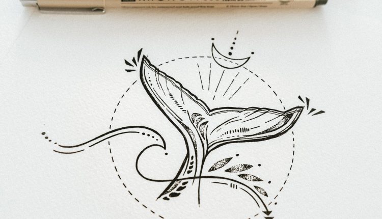 Whale tail delicate line-drawing artwork perfect for small tiny tattoo