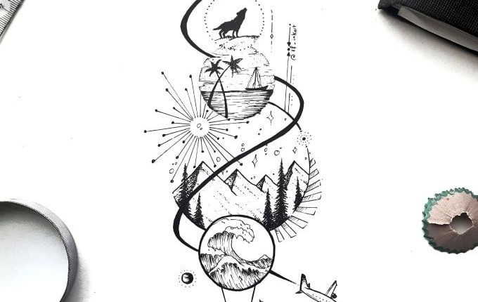 I will draw a geometric tattoo design in my style