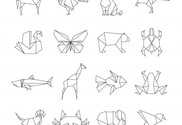 Japanische Origamipapiertierlinie Ikonen