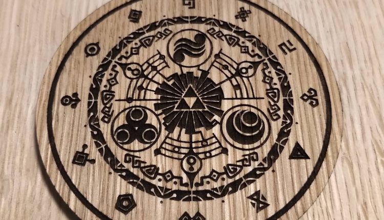 Laser cut wooden coaster. Zelda Legend Link Design