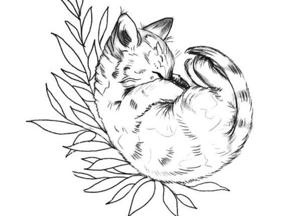 Black Cartoon Cat Leaf temporary tattoo vintage Fake | Etsy