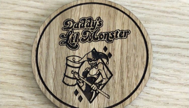 Laser cut wooden coaster. Harley Quinn Little Monster
