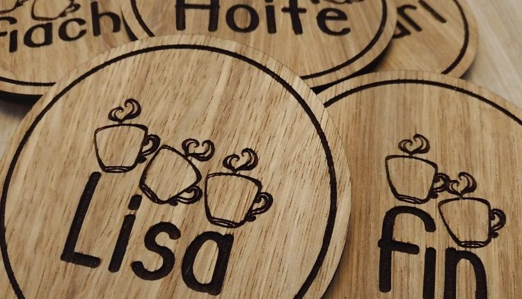 Laser cut wooden coaster. Personalised Coffee Cups lasercut