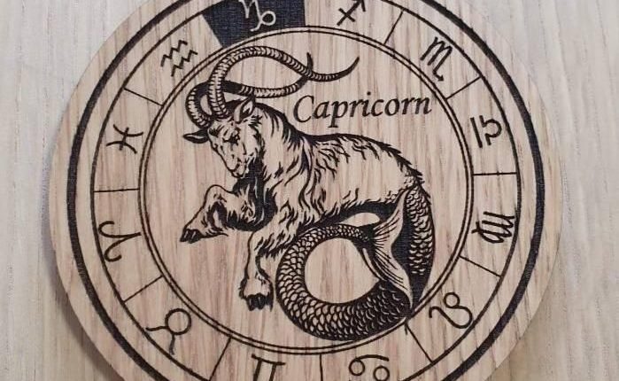 Laser cut wooden coaster. Signs of the zodiac capricorn star sign