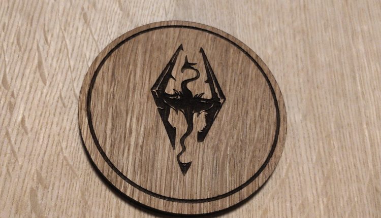 Laser cut wooden coaster. Skyrim Design - Yes