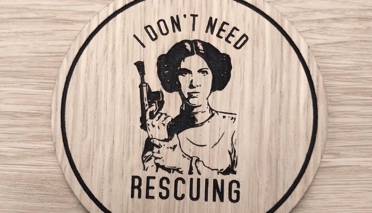 Laser cut wooden coaster. Star Wars Princess Leia Girl Power