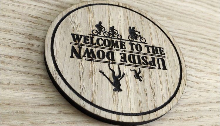 Laser cut wooden coaster. Stranger Things Upside Down
