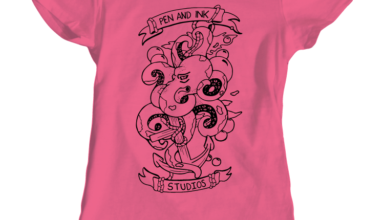 Pen And Ink Studios Brand, All At Sea - Ladies, T-Shirts, Brand, Travel, Exploring, Adventure - XL / Safety Pink - Performance T-shirt