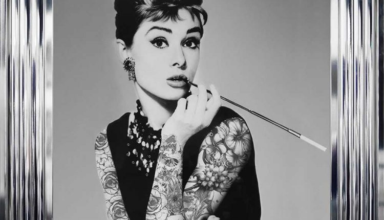 Audrey Hepburn Tattoo Liquid Wall Art - Chrome / 55 x 55cm