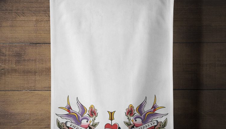 Classic tattoo personalised tea towel