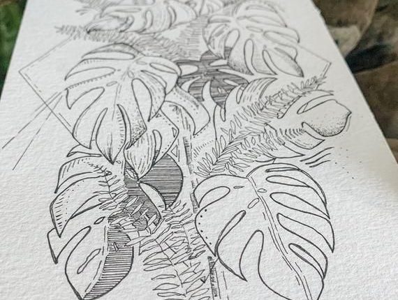 Custom Tattoo Design, Line Drawing, Tattoo, botanical drawing, Houseplant art