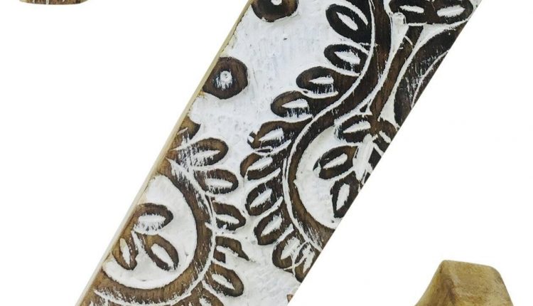 Hand Carved Wooden White Flower Letter Z