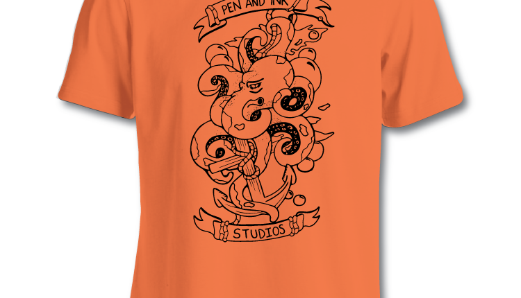 Pen And Ink Studios Brand, All At Sea - Mens, T-Shirts, Brand, Travel, Exploring, Adventure - M / Orange - Performance T-shirt