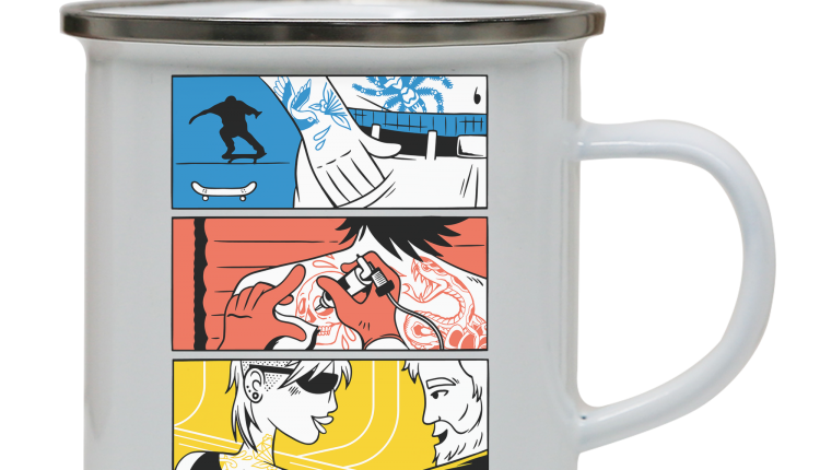 Tattoo people enamel camping mug outdoor cup colors - White