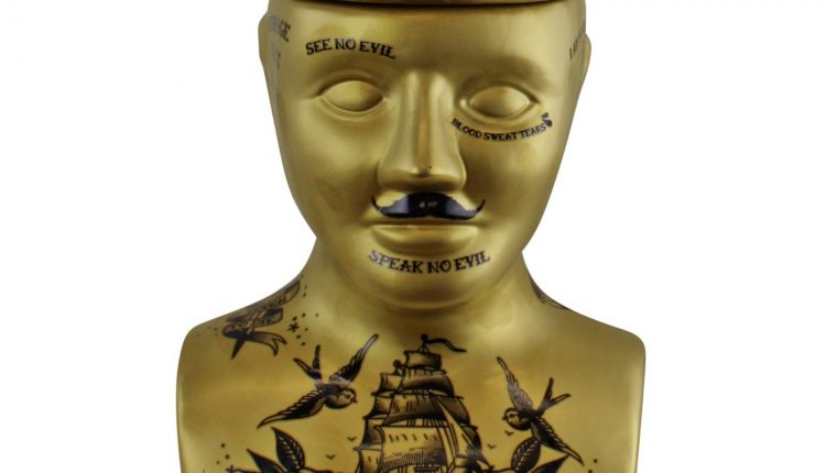 Large Gold Phrenology Head Storage Jar, 30cm