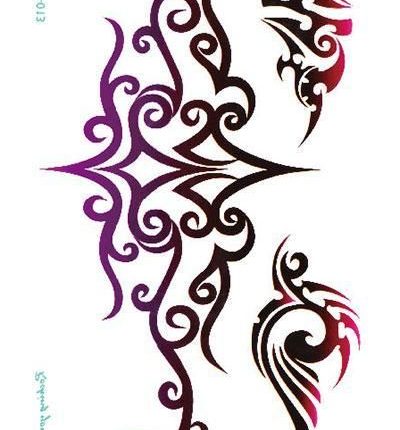 Purple To Black Tribal Design Temporary Tattoo Under Breast for