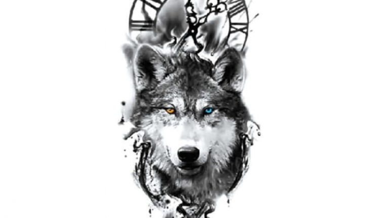Wolf and Clock Tattoo